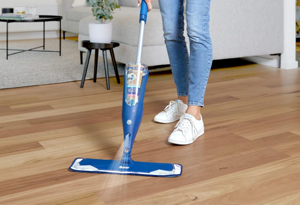 Bona Wood Floor Spray Mop in use on timber floor