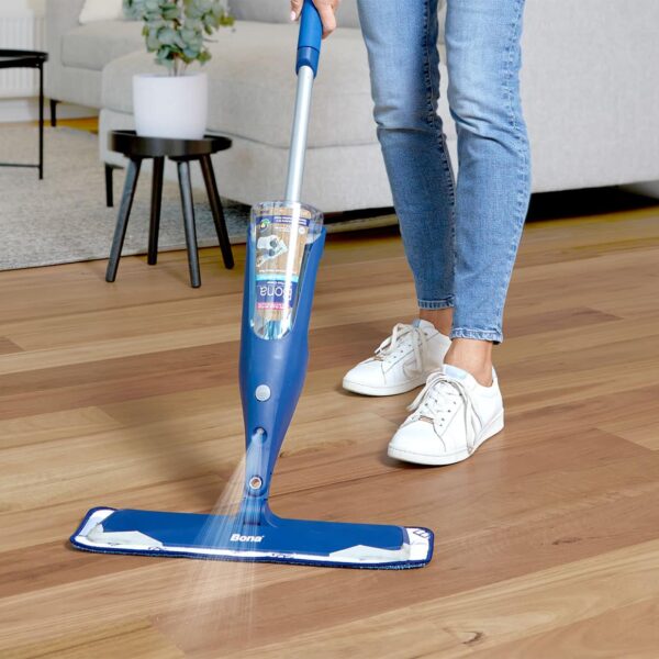 Bona Wood Floor Spray Mop in use on timber floor